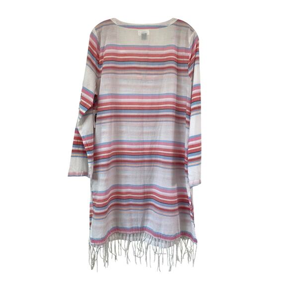 Old Navy Striped Fringe Cotton Shirt Tunic Cover Up Kimono Size L Resort Beachy - Picture 10 of 10